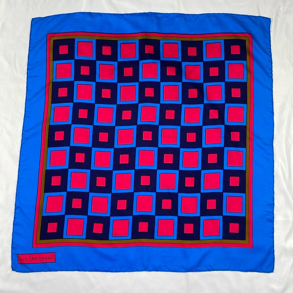 Yves Saint Laurent Blue and Red Geometric Scarf